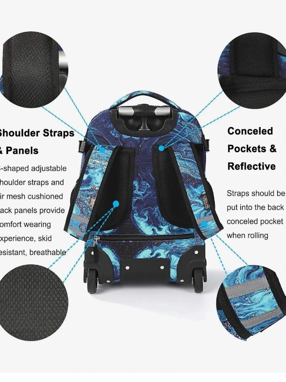 Kids Rolling Backpack Trolley in Blue Marble by